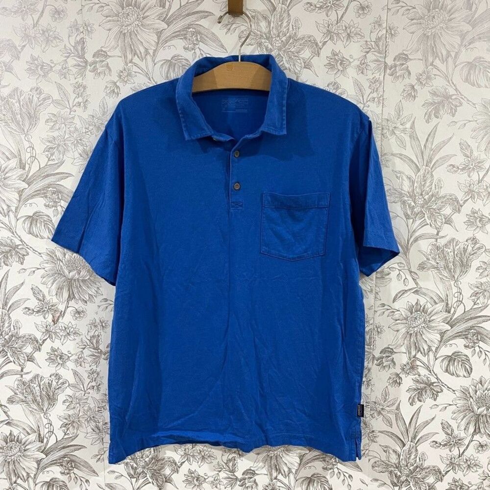 Patagonia Blue Organic Cotton Short Sleeve Polo Shirt Mens Collared Mens Sz M